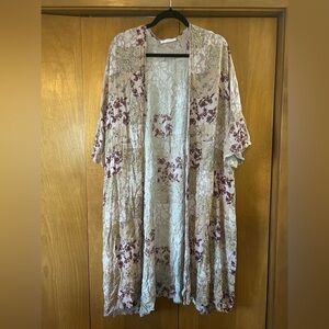 Ces Femme Floral Kimono Cardigan - Cream and Burgundy